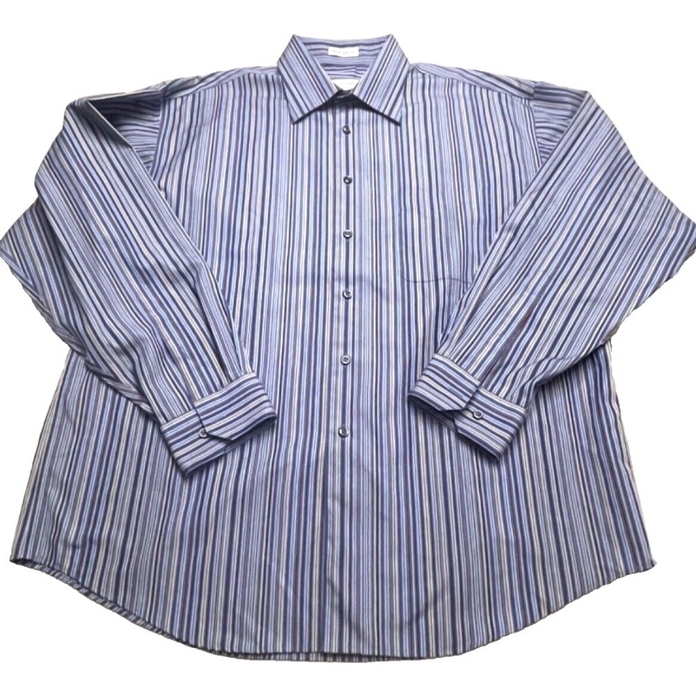 PRONTO UOMO Men's Long Sleeve Striped Dress Shirt Multi Blues Size XL
